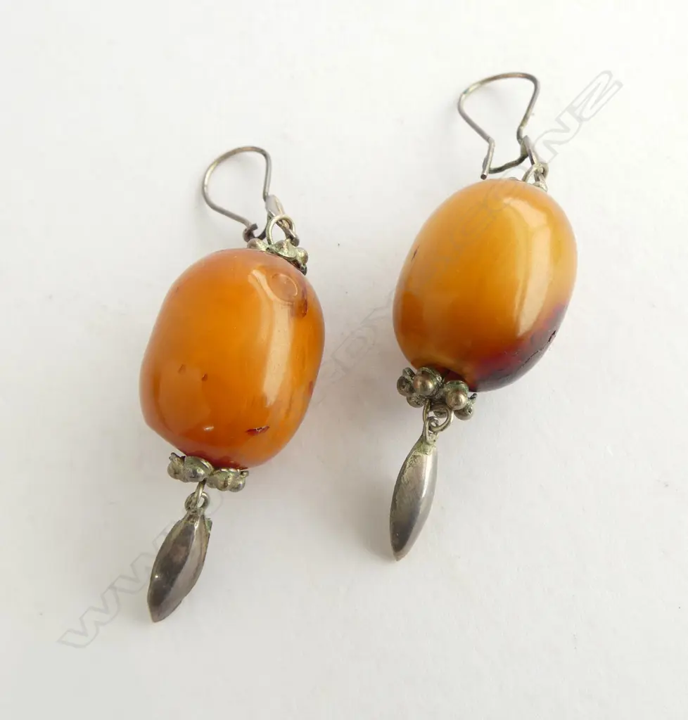 PR ETHNIC SILVER & AMBER STYLE EARRINGS Image 1++
