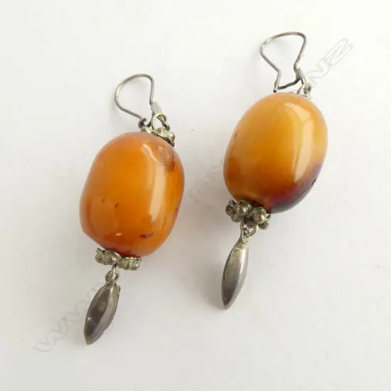 PR ETHNIC SILVER & AMBER STYLE EARRINGS