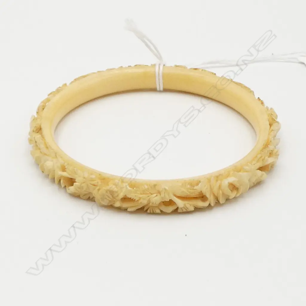 c1900 FINELY FLORAL CARVED IVORY BANGLE Image 1++