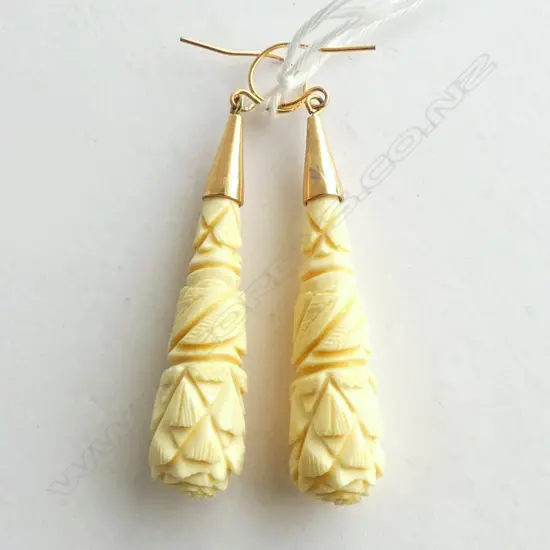 PAIR FAUX IVORY AND 9CT GOLD EARRINGS 
