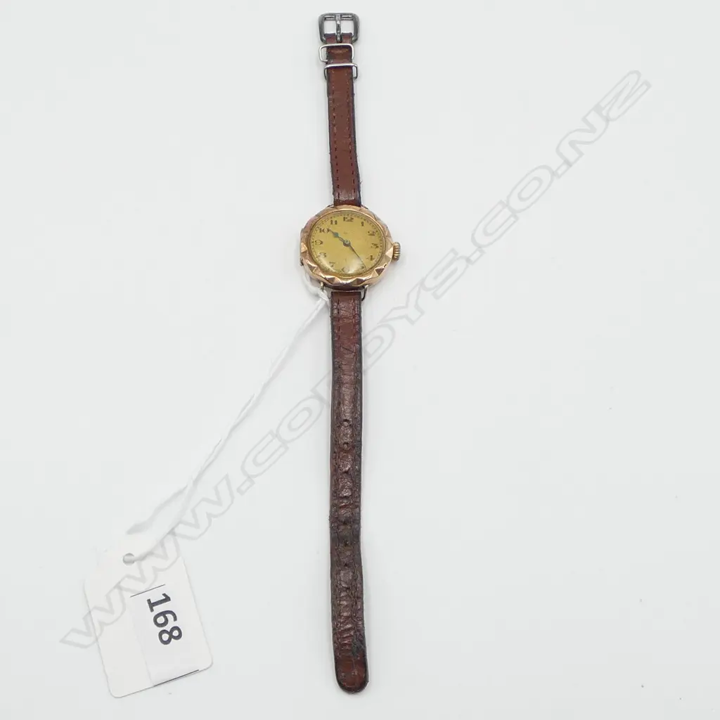 VINTAGE 9ct GOLD WRISTWATCH leather strap 15gms Image 1++