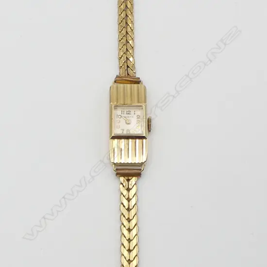 14CT Yellow Gold cased LADIES PORTA WRIST WATCH plated strap. 13.6gms