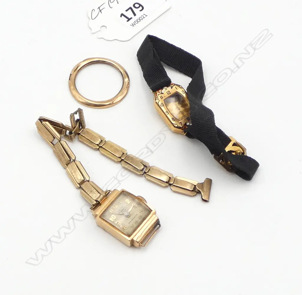 SCRAP GOLD: 2x 18ct gold watch cases (approx 4 to 6gms) + 1 W 9ct GOLD STRAP (8gms) + & 9ct watch bezel 0.7gms Image 1++
