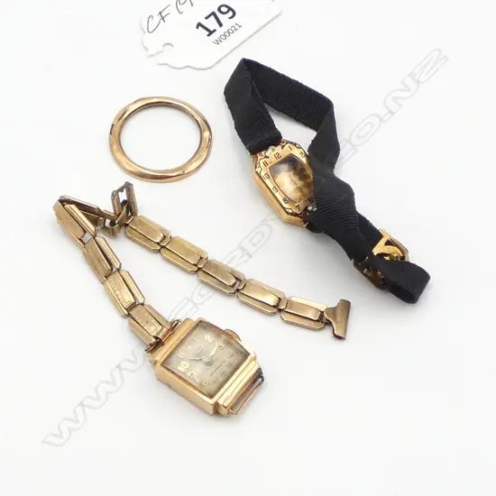 SCRAP GOLD: 2x 18ct gold watch cases (approx 4 to 6gms) + 1 W 9ct GOLD STRAP (8gms) + & 9ct watch bezel 0.7gms