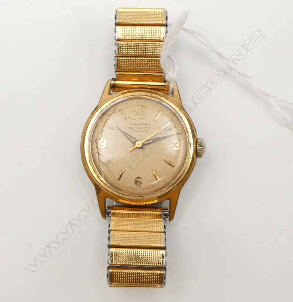 VINTAGE JUNGHANS 'TRILASTIC' AUTOMATIC GENT'S gilt stainless WRISTWATCH w gilt stainless strap. c.1960/1970. Working Image 1++