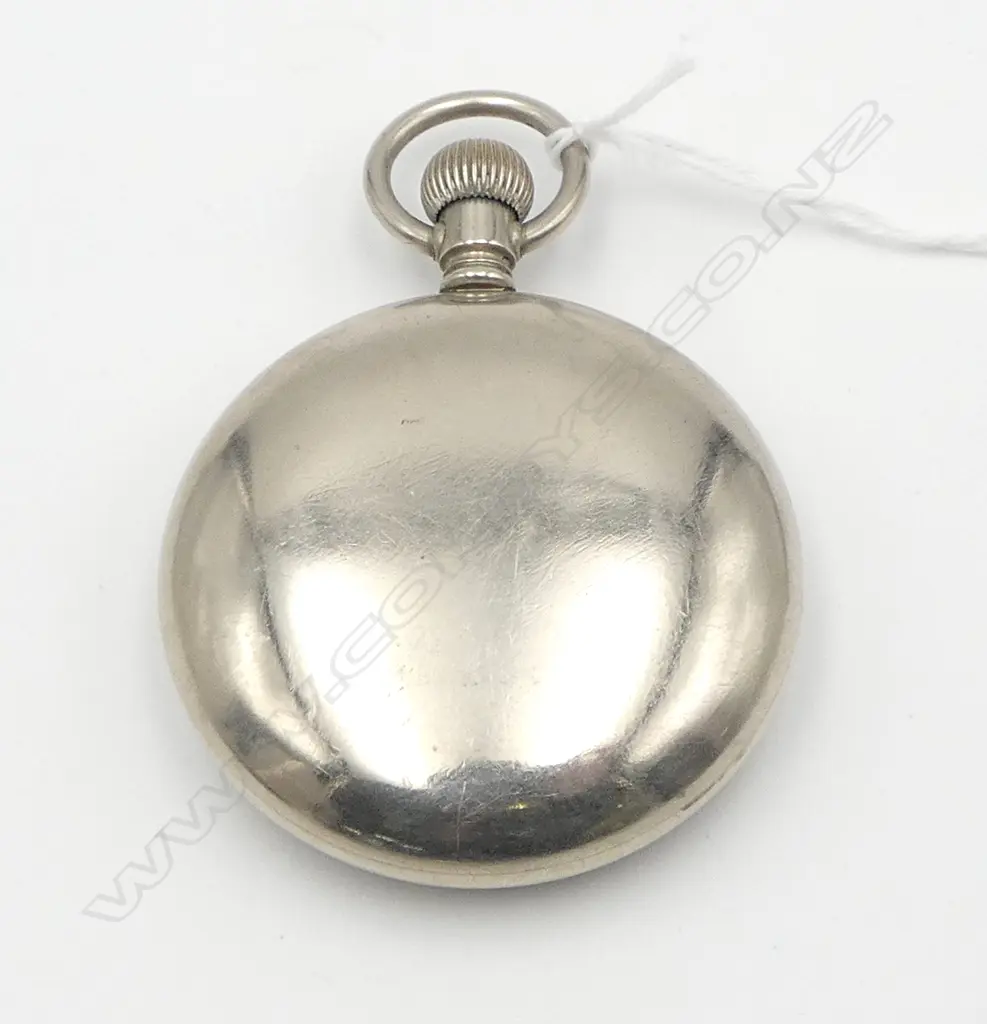 'RAILWAY LEVER F.T. Co AUCKLAND' WHITE METAL POCKET WATCH open face glass damaged Image 1++