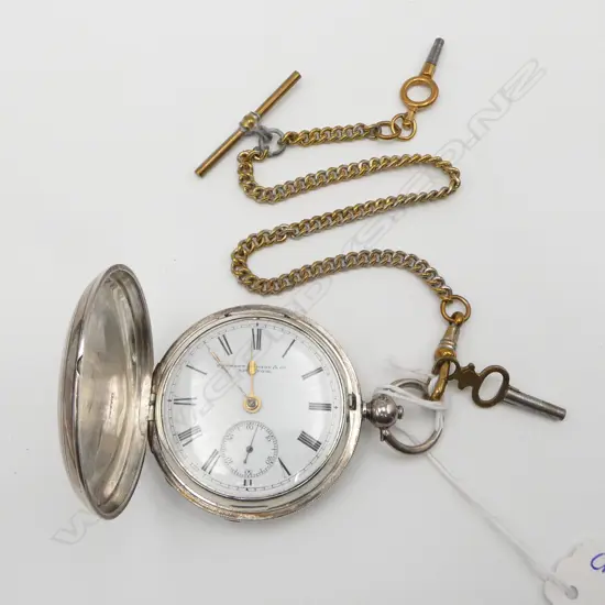 VICTORIAN STEWART DAWSON Co. Liverpool SILVER FUSEE HUNTER POCKET WATCH running W gold plate chain
