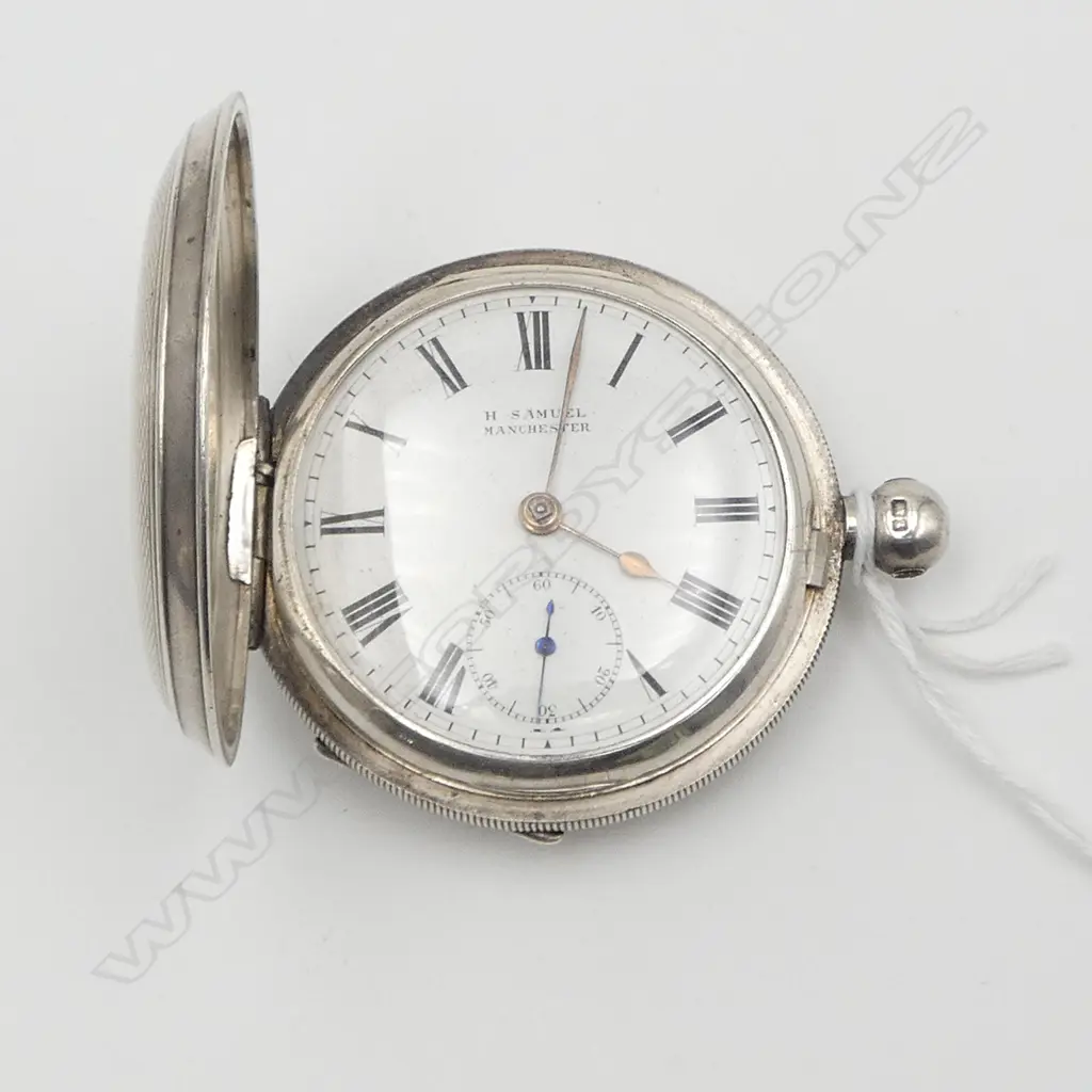 SILVER FUSEE GENT'S HUNTER POCKET WATCH 'H. Samuel Manchester' apparently running NO bow suspension 138gms  Image 1++
