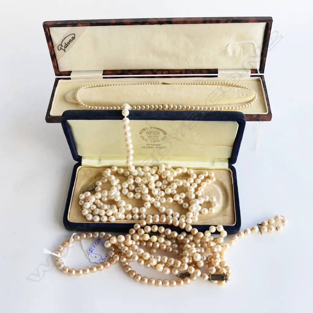 5 FAUX PEARL NECKLACES & 1 STRAND NATURAL INCLUDING 9ct CLASP Image 1++