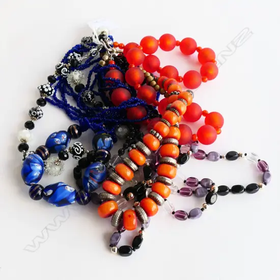 5 GLASS BEAD NECKLACES (at least 1 venetian beads)