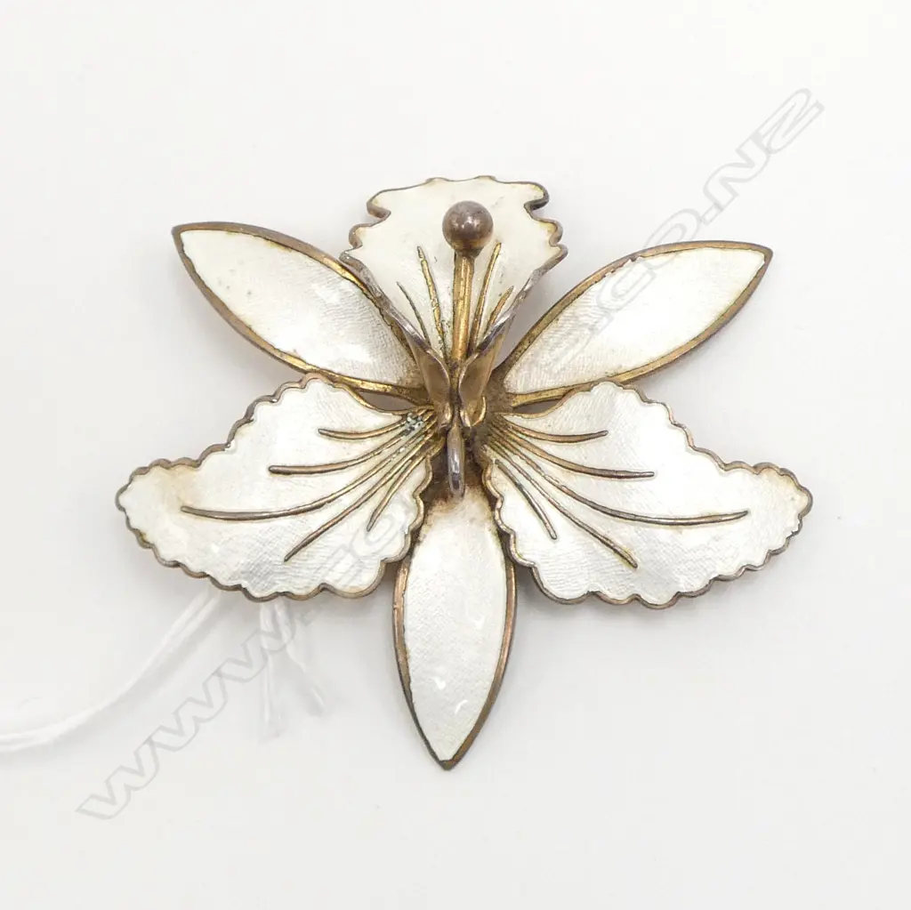 AKSEL HOLMSEN MID 20thC SILVER & ENAMEL ORCHID BROOCH stamped NORWAY STERLING 925 Image 1++