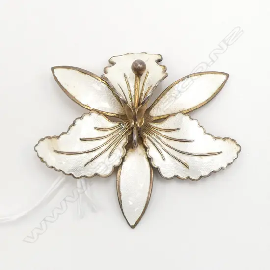 AKSEL HOLMSEN MID 20thC SILVER & ENAMEL ORCHID BROOCH stamped NORWAY STERLING 925