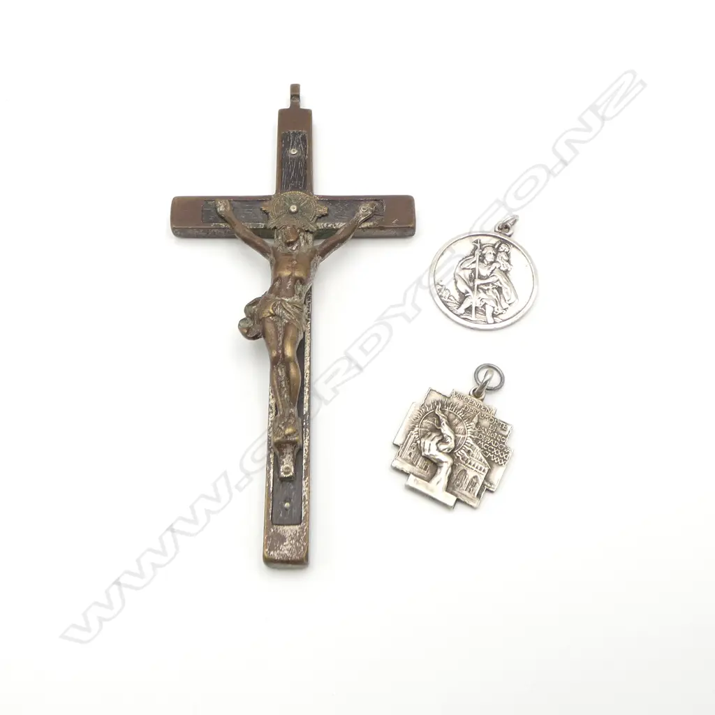 LARGE PENDANT OF CHRIST ON THE CROSS, .800 ST. CHRISTOPHER PENDANT & ST. ANTHONY OF PADUA Image 1++