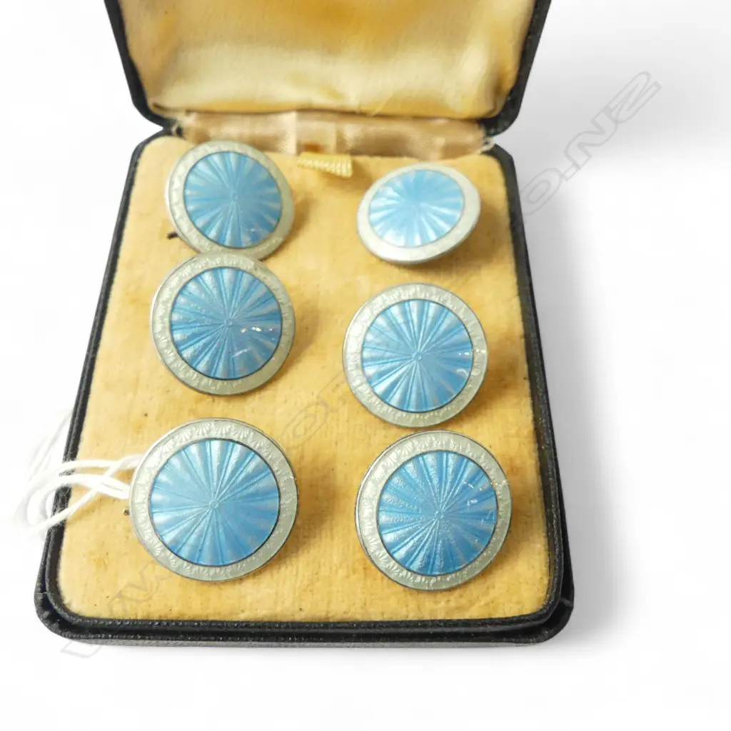 SET OF 6 ANTIQUE STG SILVER & BLUE ENAMEL BUTTONS BIRMINGHAM 1912, D.20MM Image 1++