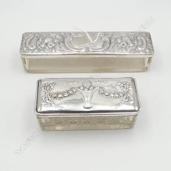 2 EDWARDIAN STG SILVER LIDDED VANITY BOXES; B'HAM 1901 & 1909 L.185mm