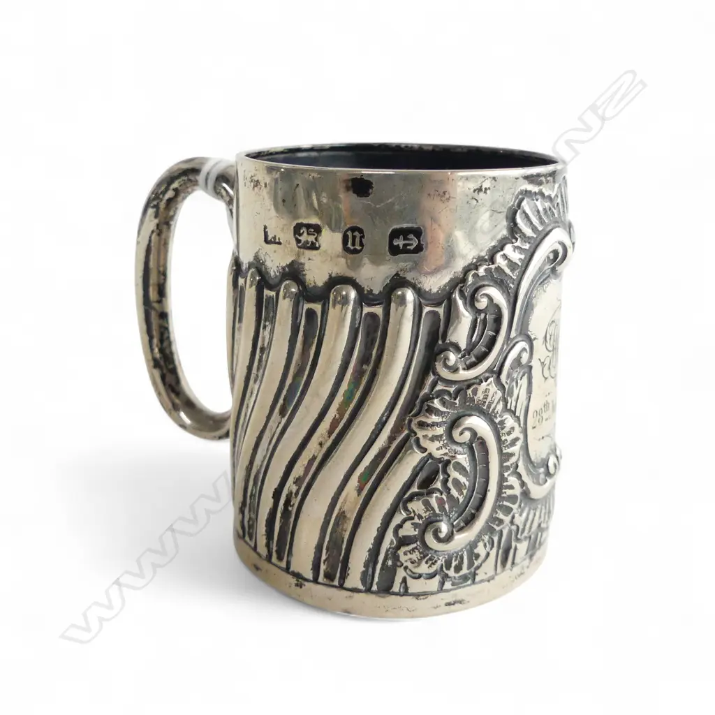 Birmingham 1894 SILVER EMBOSSED CHRISTENING MUG 67gms Image 1++