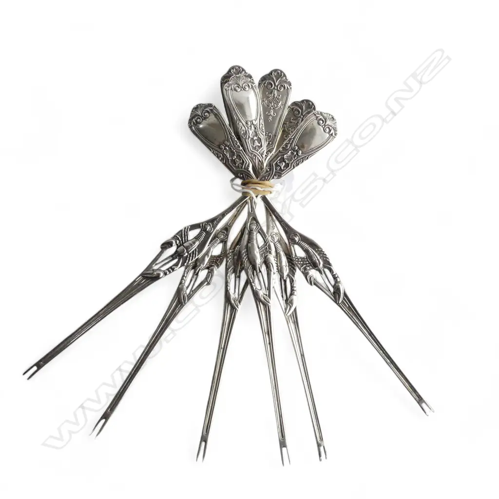 SET 6 SILVER LOBSTER FORKS marked 800 Posen for Lazarus Posen working c.1870-1933. 226gms Image 1++