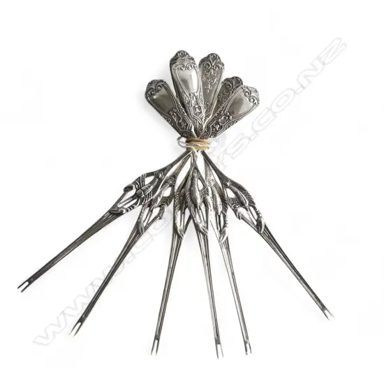 SET 6 SILVER LOBSTER FORKS marked 800 Posen for Lazarus Posen working c.1870-1933. 226gms