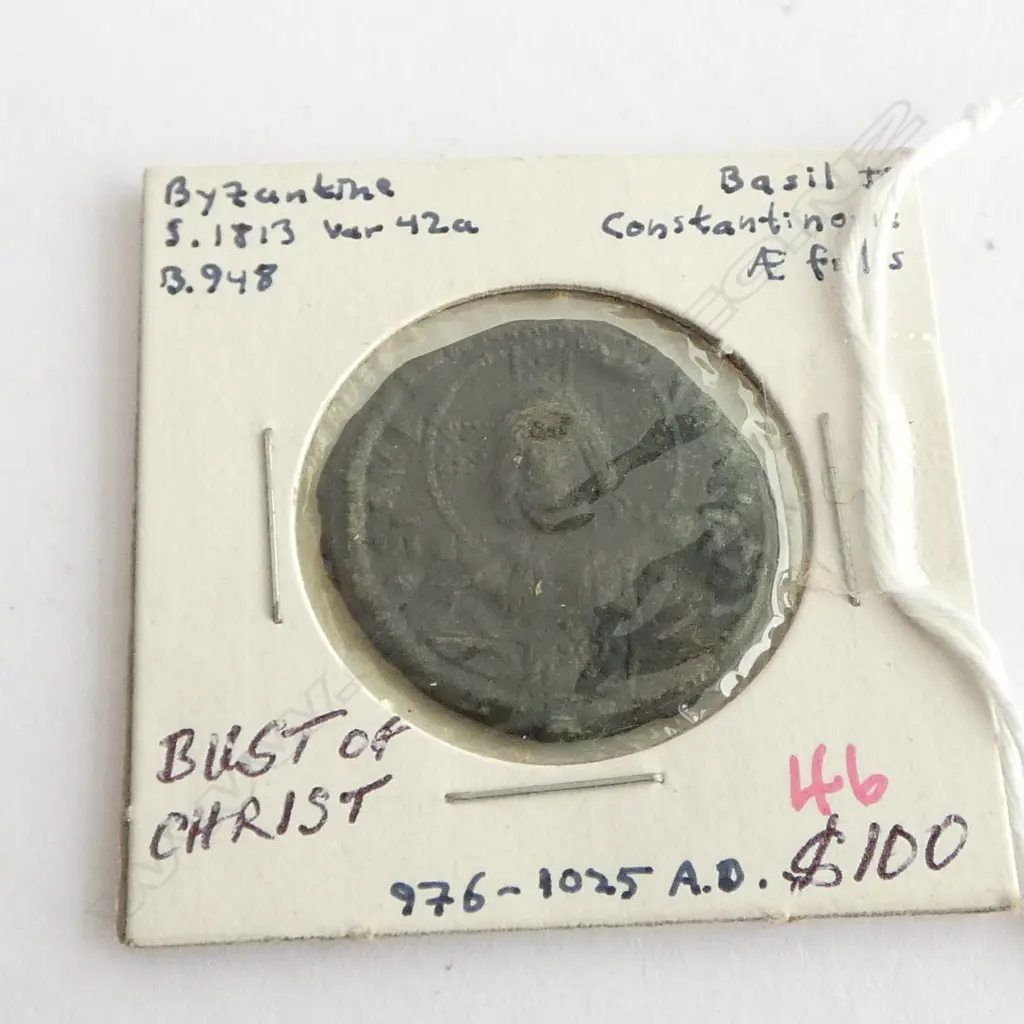 BYZANTINE BASIL II CONSTANTINOPLE FOLLIS BUST OF CHRIST  976-1025 A.D Image 1++