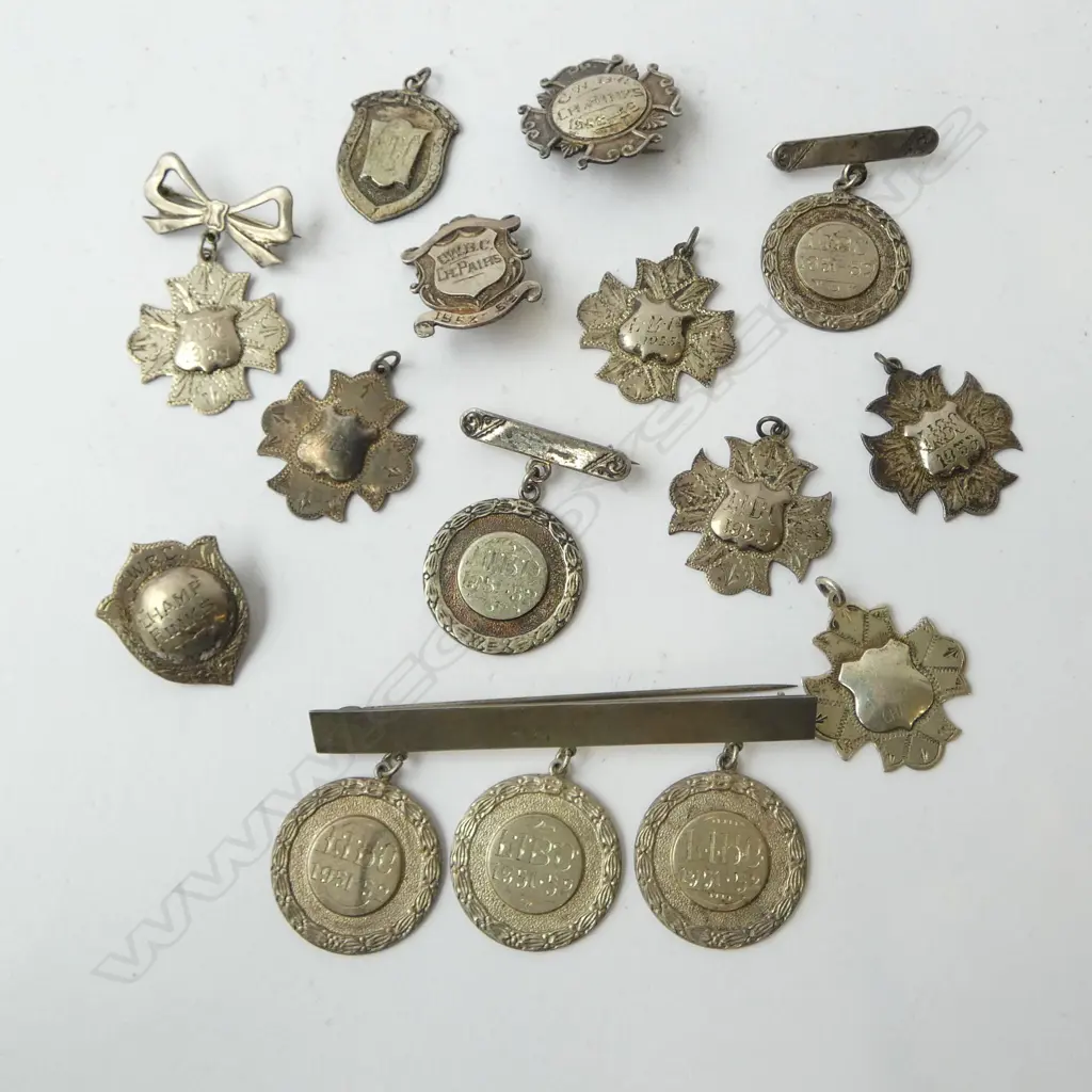 15 VINTAGE SILVER FOB MEDALLIONS sports prizes etc 92gms Image 1++