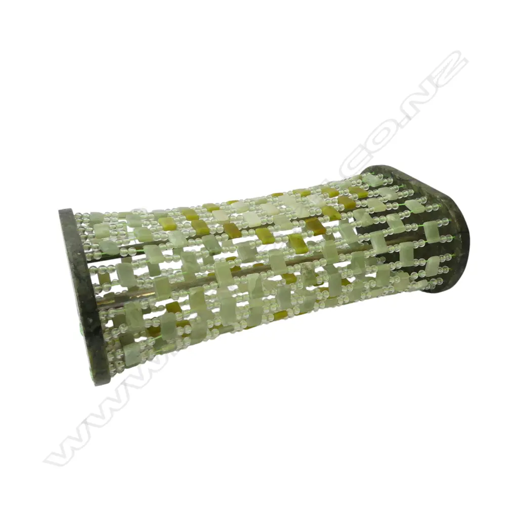 A CHINESE JADE & BEAD HEAD REST W.300mm small chip Image 1++