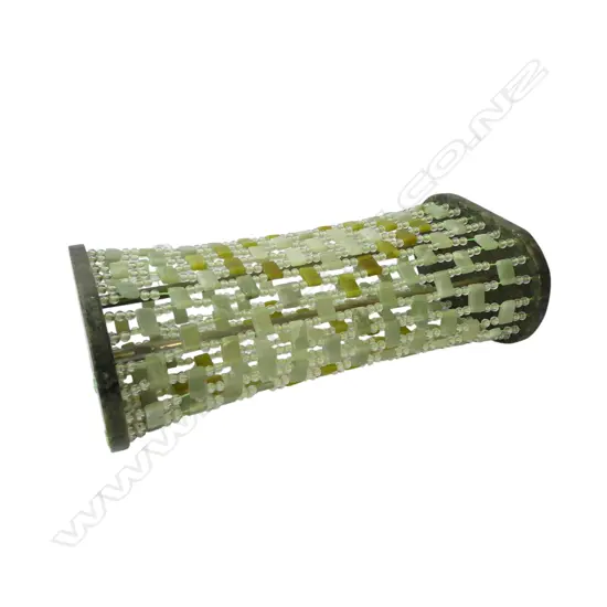 A CHINESE JADE & BEAD HEAD REST W.300mm small chip