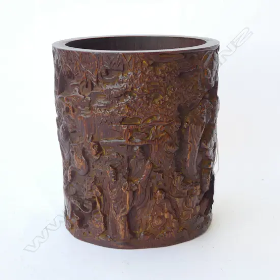 CHINESE OVOID BAMBOO BRUSH POT, SIGNED H.160mm