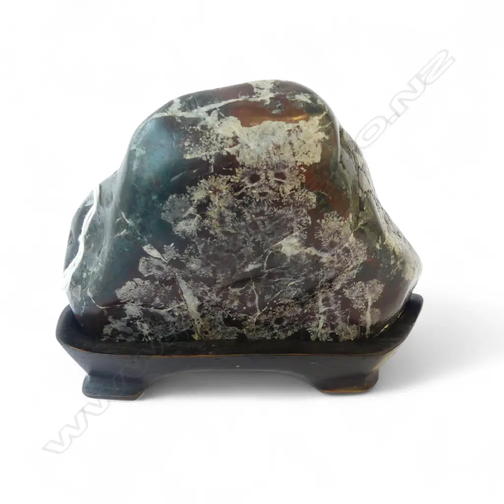 OLD JAPANESE Suiseki and Bonseki PLUM BLOSSOM ROCK MOUNTAIN on stand L.160mm Image 1++
