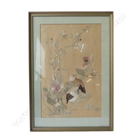 19thC CHINESE EMBROIDED SILK WORK 510x330mm