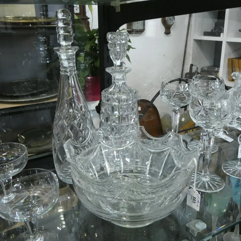 2 STUART CRYSTAL BOWLS + 2 DECANTERS one marked H.340mm Image 1++