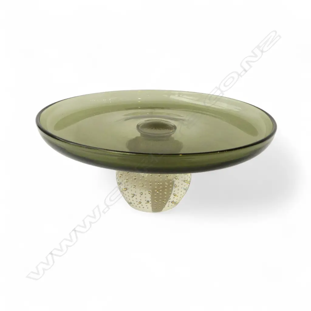 MID CENTURY CARL ERICKSON CONTROLLED BUBBLE ART GLASS CAKE STAND, D.255MM H.110MM Image 1++