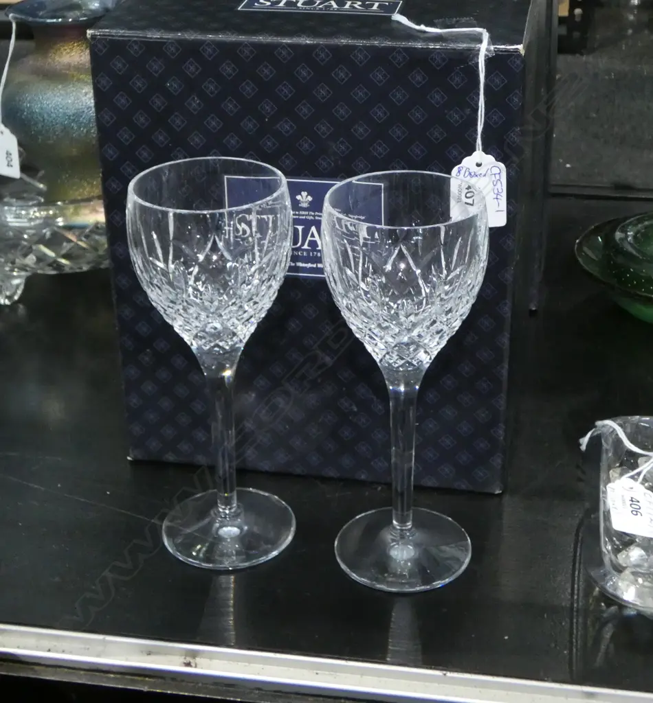 EIGHT BOXED STUART CUT CRYSTAL GLASSES Image 1++