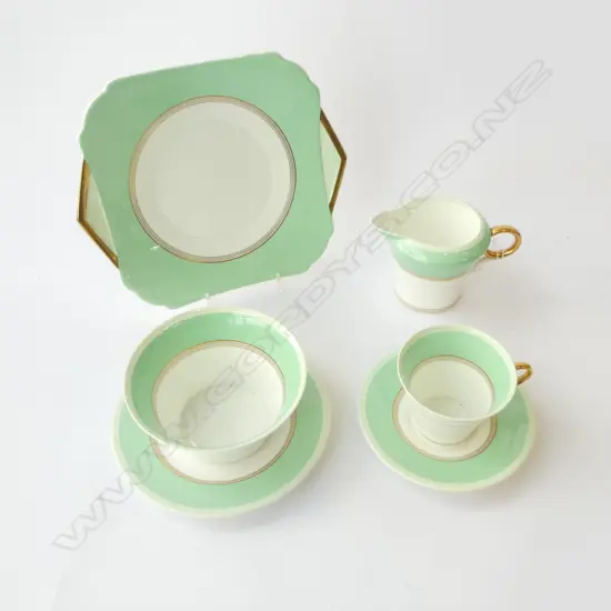 SHELLEY CHINA PART TEASET CSP C/SUGAR & CAKE PLATE DECO GREEN PAT