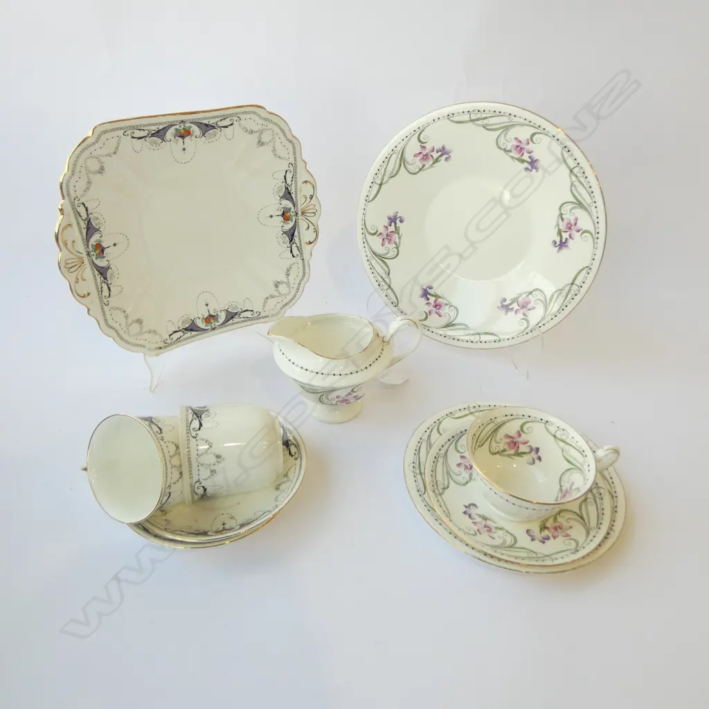 2 PART SHELLEY CHINA TEASETS CAKE PLATE CSP & JUG & CAKE PLATE 2C/S Image 1++