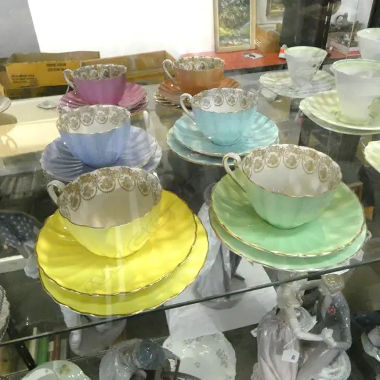 6 MULTI COLOURED SHELLEY CHINA CSPS