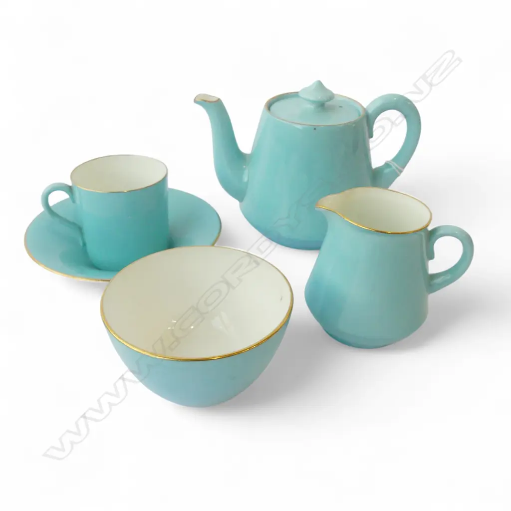 SHELLEY CHINA BACHELOR TEASET TURQUOISE COLOUR TEAPOT H100MM Image 1++