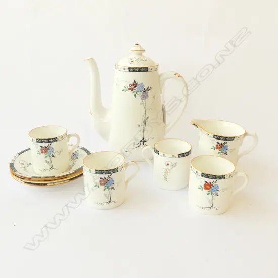 SHELLEY CHINA PART COFFEE SET COFFEE POT 4C/S & CREAM JUG