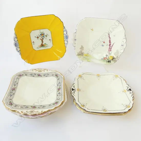 COLLECTION OF 10 SHELLEY CHINA CAKE PLATES MIXED PATS