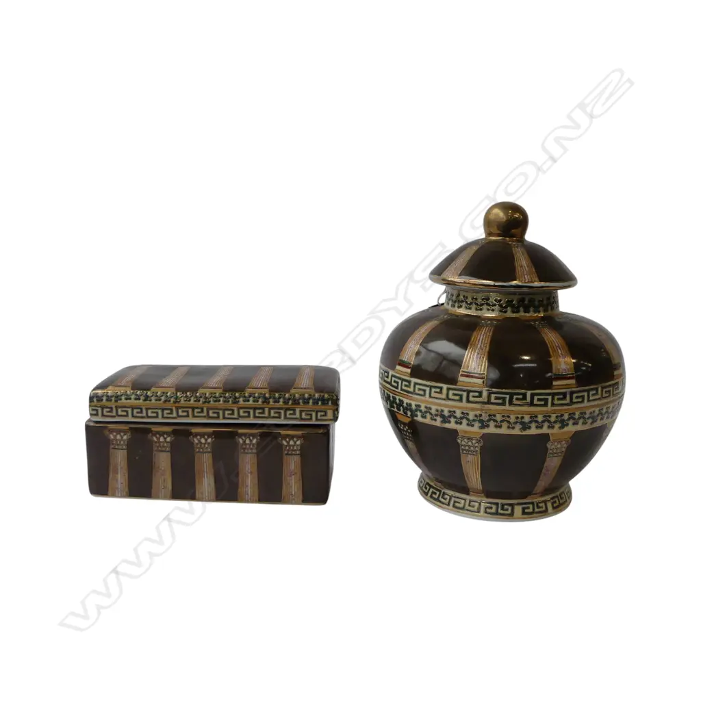 DECORATIVE CERAMIC LIDDED JAR & TRINKET BOX WITH GREEK ARCHITECTURE DESIGN, H.270 & L.200MM Image 1++