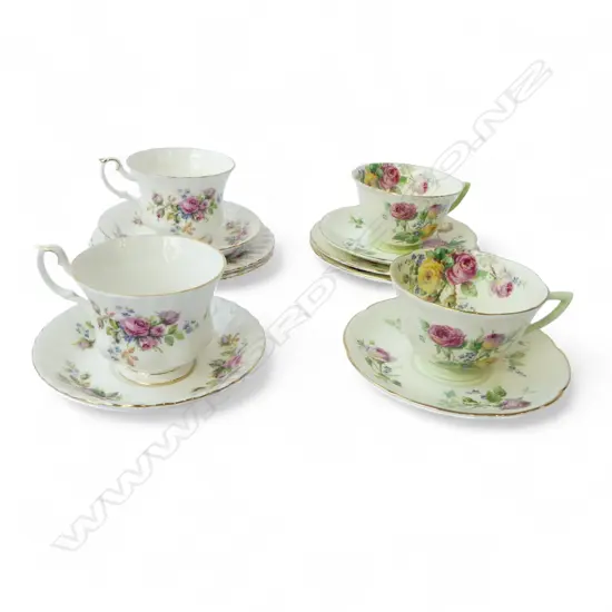 2 ROYAL ALBERT & 2 ROYAL DOULTON TRIOS ‘MOSS ROSE’ 4 CUPS, 4 SAUCERS, 4 PLATES