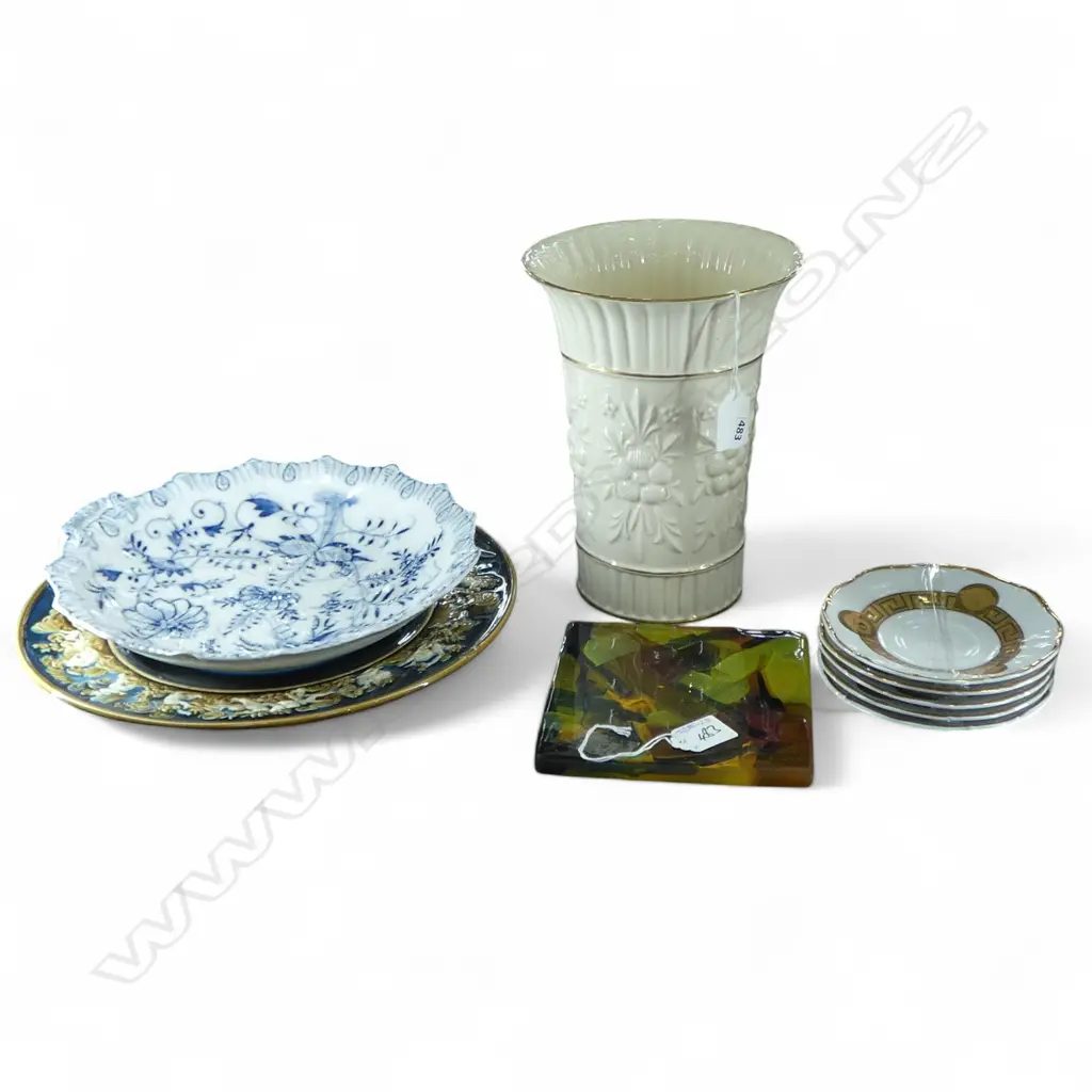 5 VERSACE SAUCERS, AYNSLEY VASE, ART GLASS TILES etc Image 1++