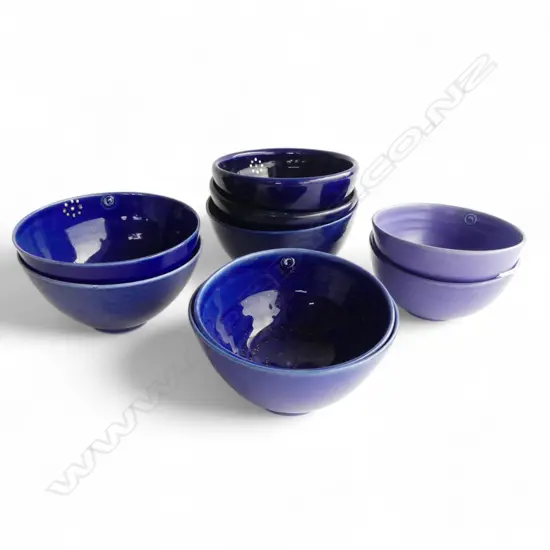 NINE KEUM SUN LEE SML BOWLS, VARIOUS BLUE GLAZES