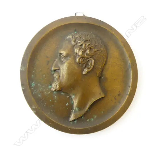 LATE 19thC BRONZE PORTRAIT PLAQUE profile portrait in relief. The back named 'ELERET' Dia.115mm