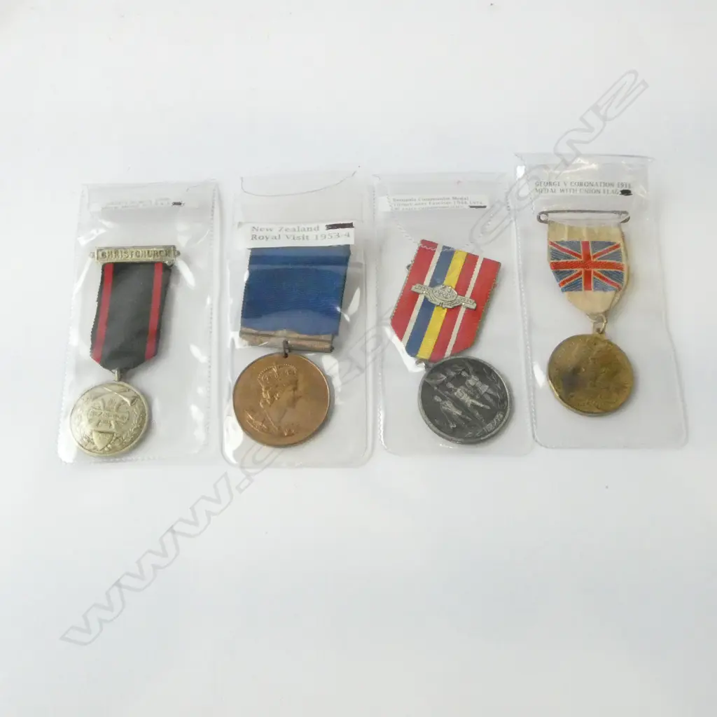 4 MEDALS; NZ ROYAL VISIT 1953-4, CHRISTCHURCH 1980 MUSIC MEDAL, 1911 GRV CORO. MEDAL & ROMANIA COMMUNIST MEDAL3 30YR COM Image 1++