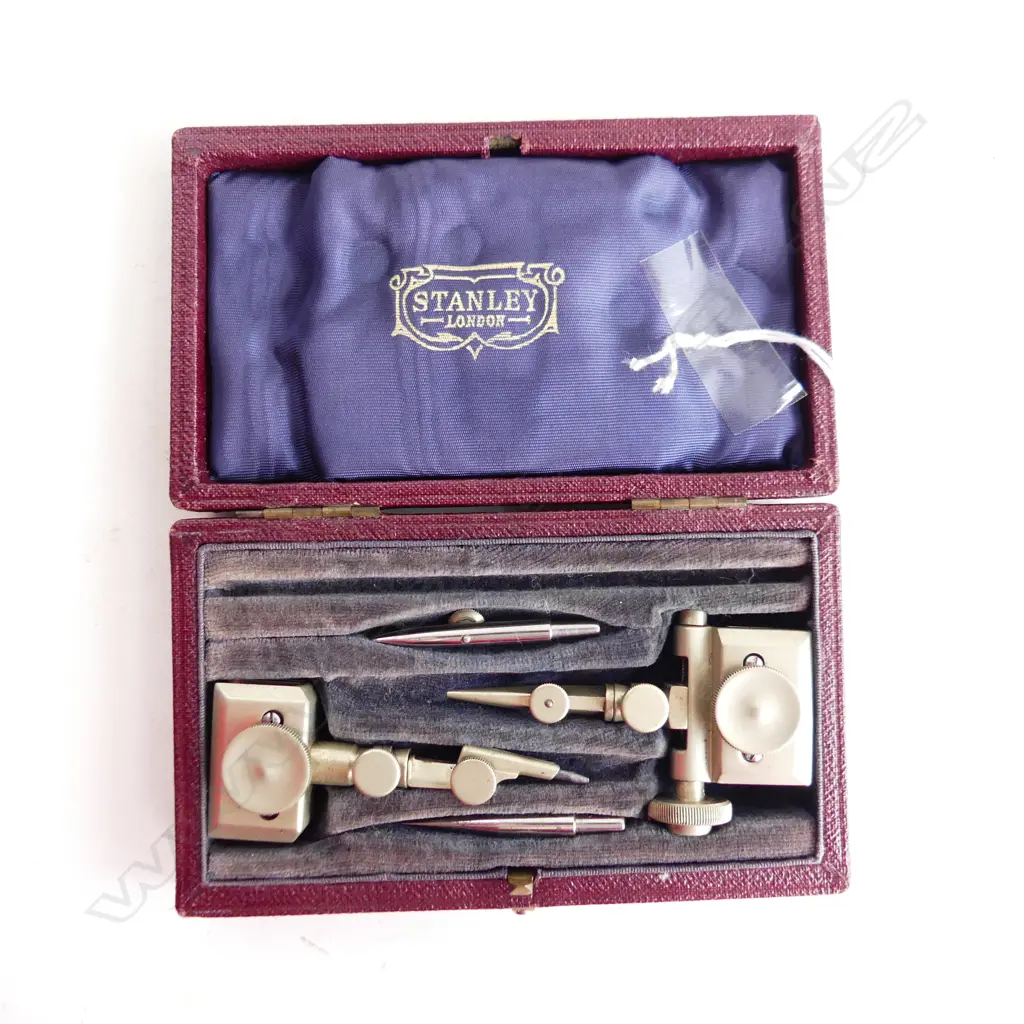 STANLEY LONDON ANTIQUE BEAM COMPASSES FOR SURVEYING IN CASE, L.125MM Image 1++
