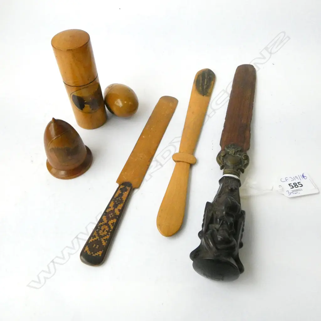 3 ANTIQUE WOODEN PAGE TURNERS / LETTER OPENERS L.275mm + 3 PCES SEWING TREEN Image 1++