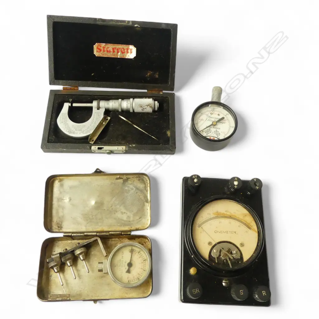4 ITEMS – PRESSURE TESTER, STARRETT MICROMETER, ONEMETER, & FIRE GUAGE Image 1++