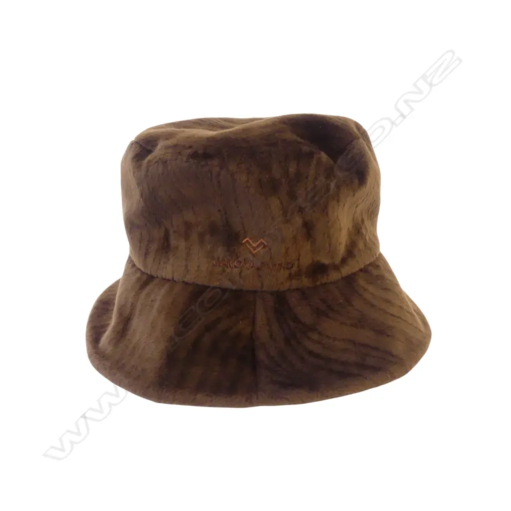 DESIGNER MARIO VALENTINO ? BROWN VELOUR BUCKET HAT, LARGER SIZE Image 1++