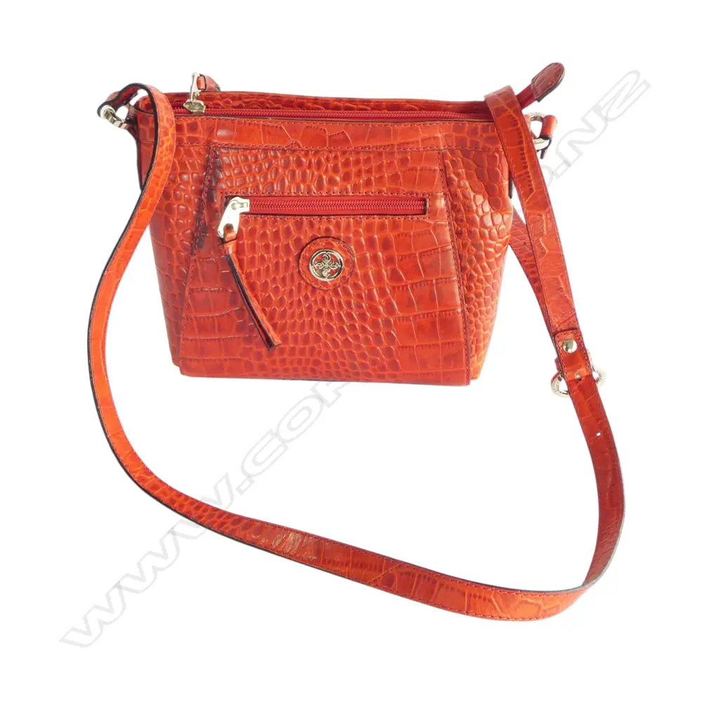CELLINI RED EMBOSSED CROCODILE PATTERN LEATHER BAG - good condition Image 1++