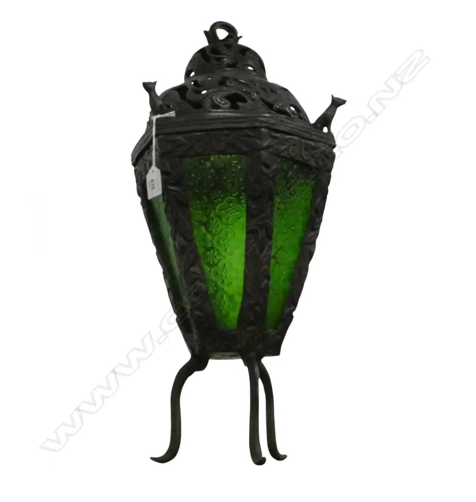 BRONZE GREEN GLASS LANTERN H.560mm Image 1++
